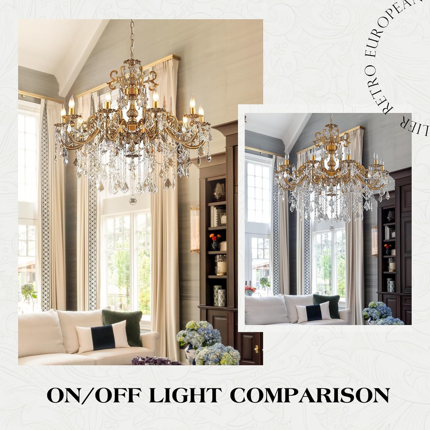 Meerosee Crystal Chandeliers Antique Gold Farmhouse Pendant Light for Foyer Entry Way