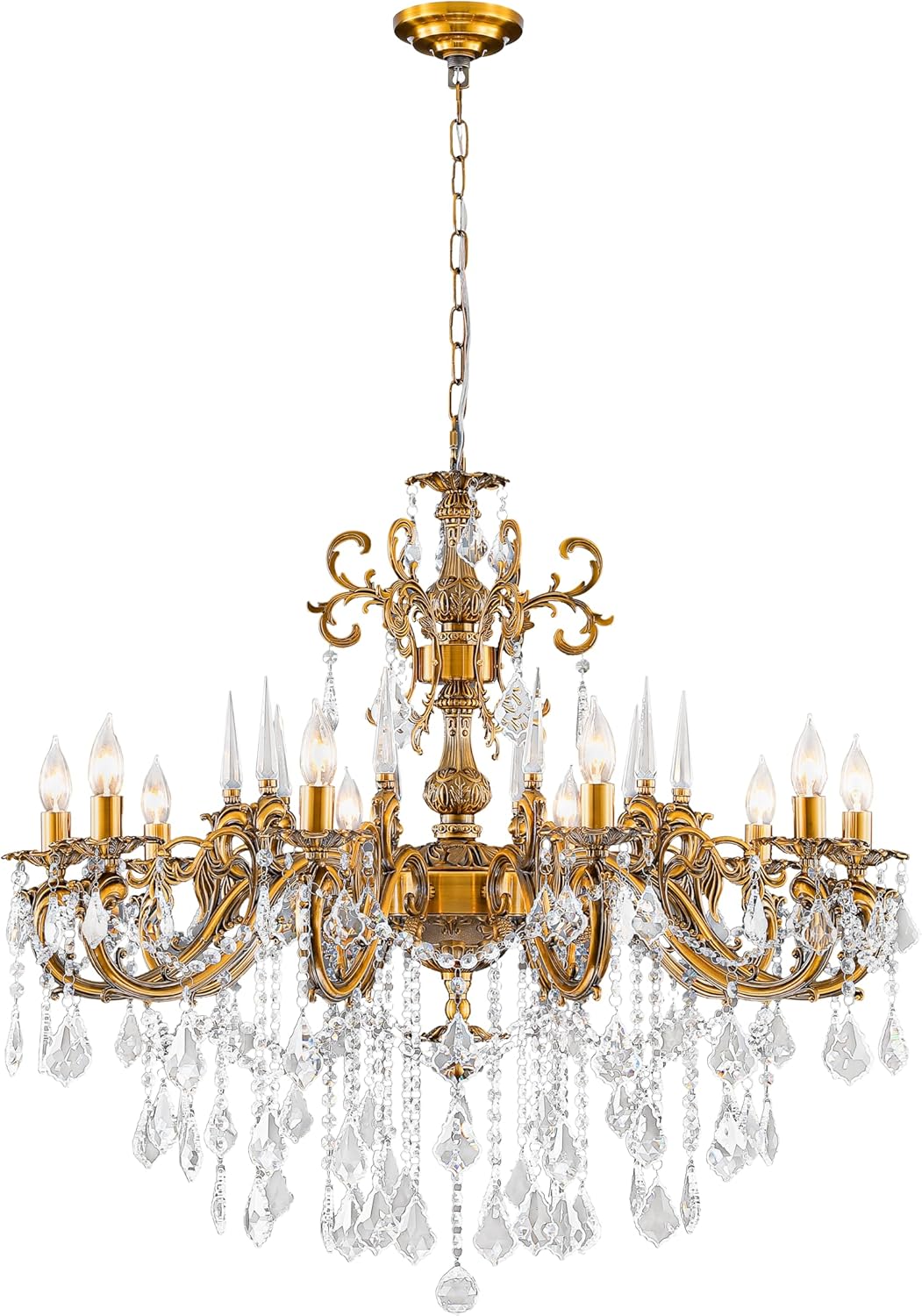 Meerosee Crystal Chandeliers Antique Gold Farmhouse Pendant Light for Foyer Entry Way