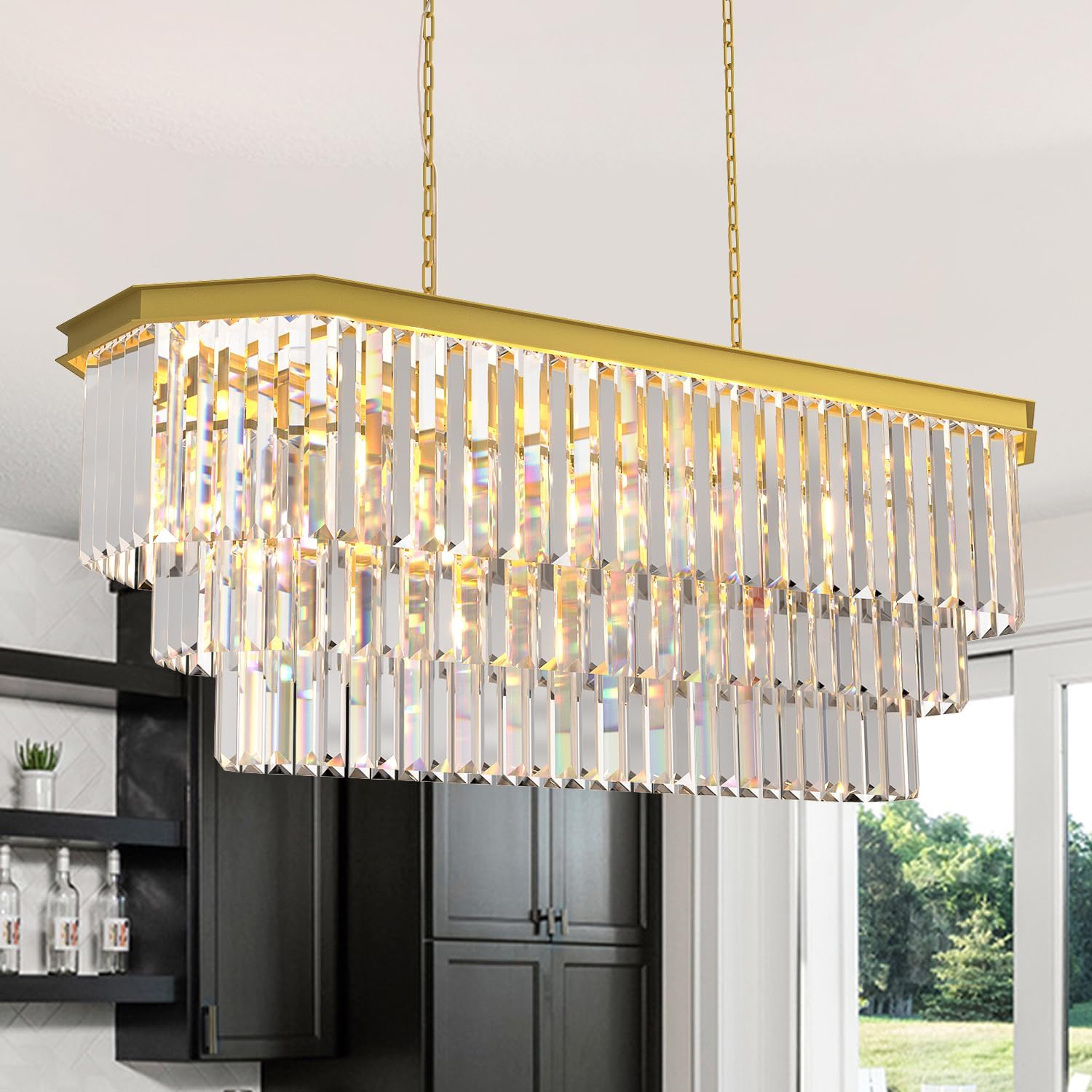 Modern Luxury Chandeliers Light 3 Tiers Crystal Gold/Chrome Pendant Lamp for Hallway Bedroom