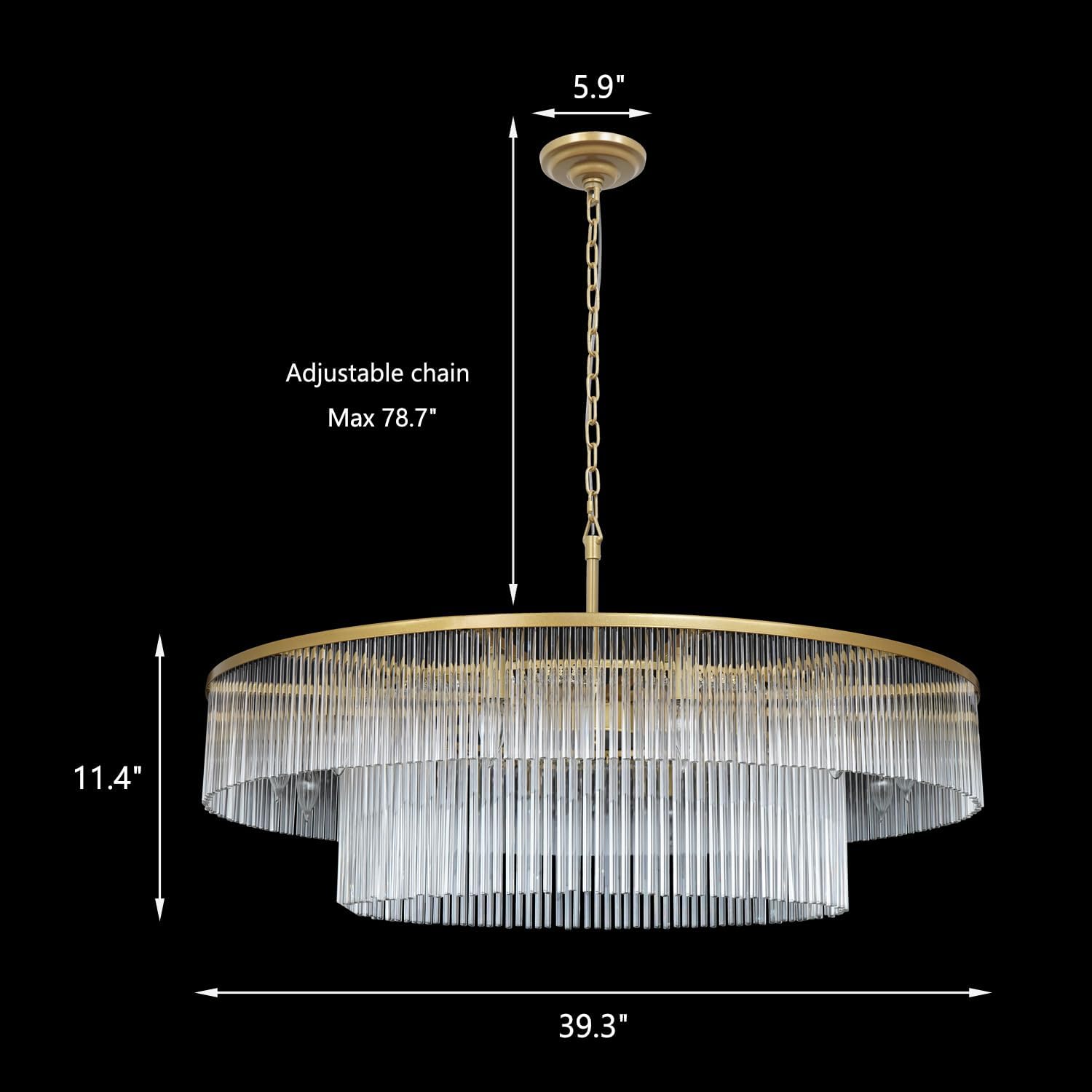 Modern Gold Chandeliers Light 2 Tier Round Crystal Glass Pendant Lamp High Ceiling for Foyer