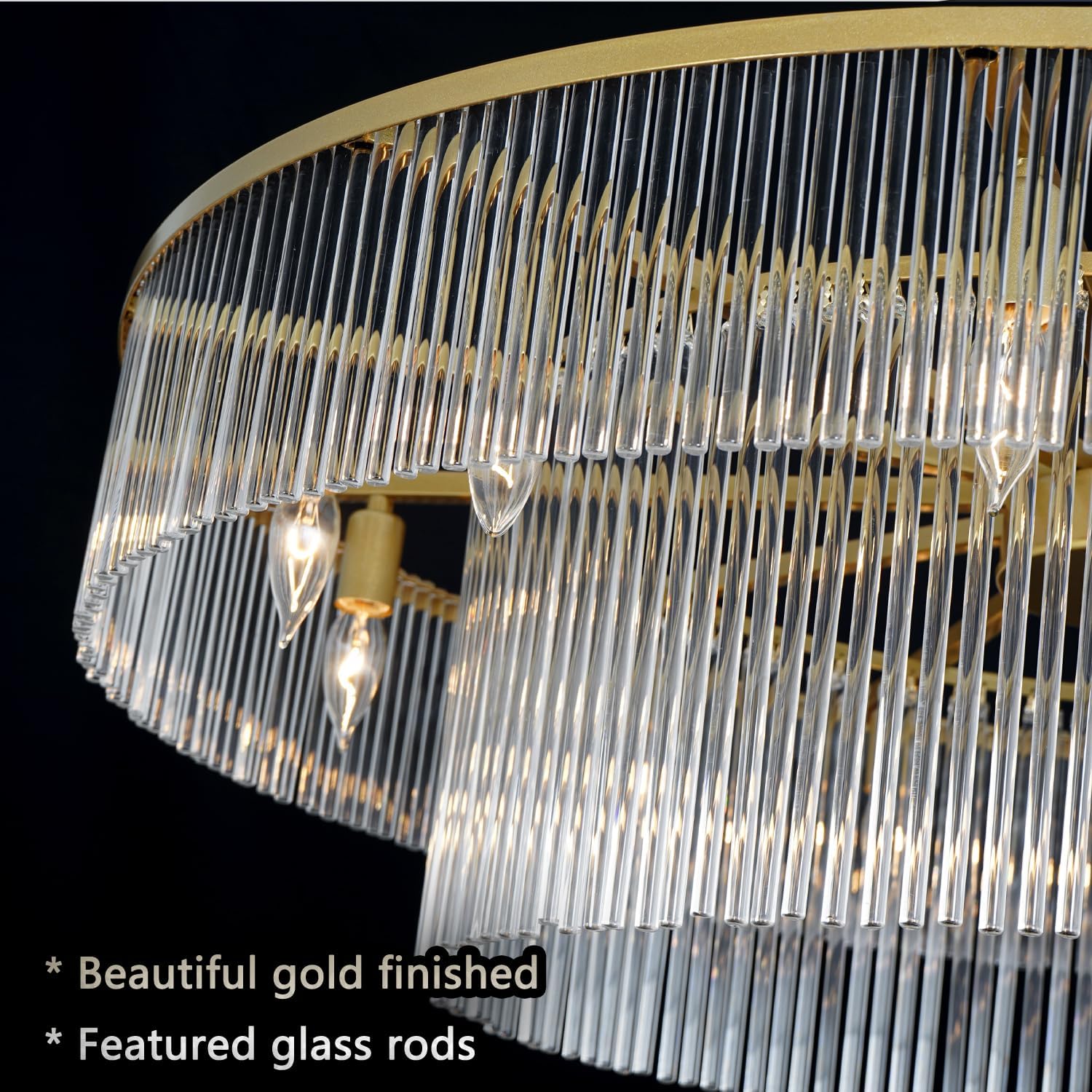 Modern Gold Chandeliers Light 2 Tier Round Crystal Glass Pendant Lamp High Ceiling for Foyer