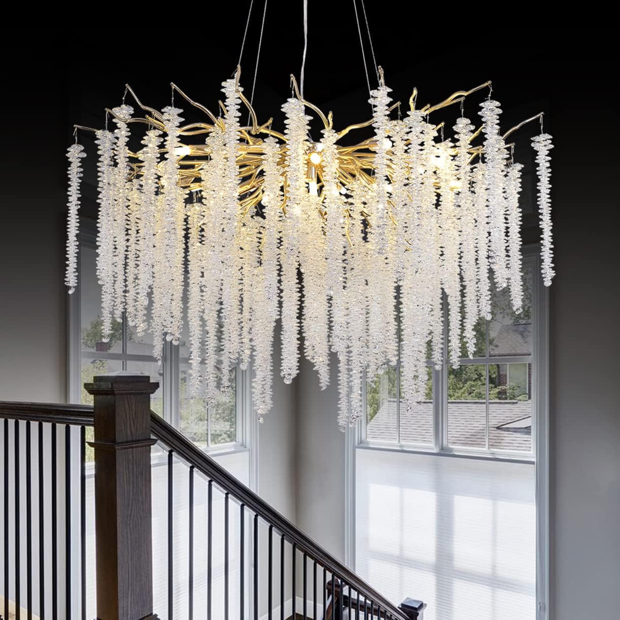 Meerosee Gold Crystal Chandelier Modern Luxury Tree Branch Pendant Lamp