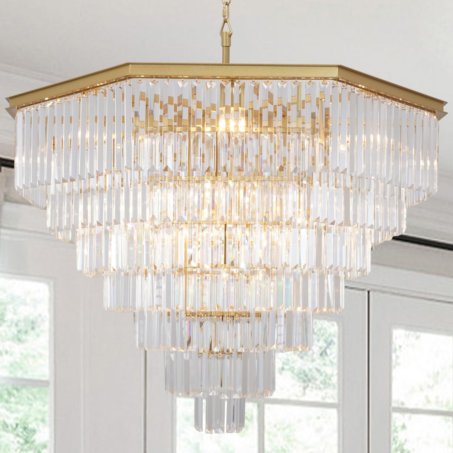 Meerosee Modern Crystal Pendant Lamp Gold K9 Pendant Lamp 23.6/31.5/39.4 inch