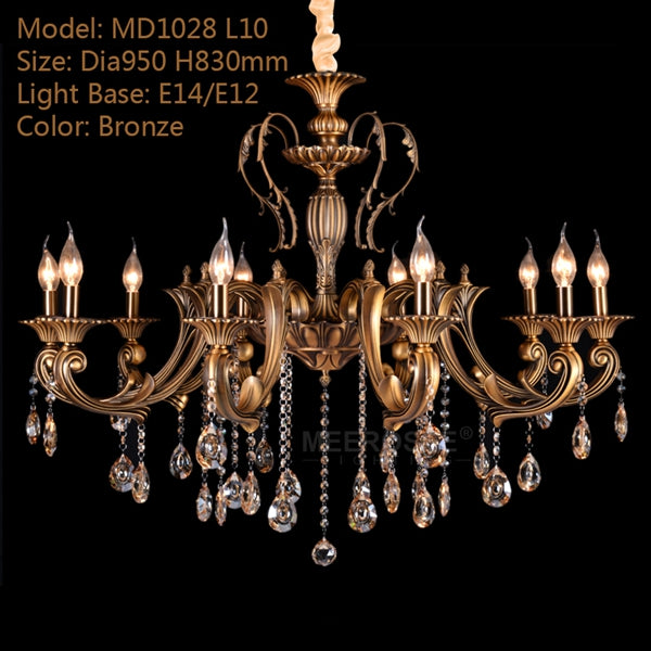 Meerosee Modern 10 Heads Chandelier Light Fixture Antique Brass Pendant Lamp