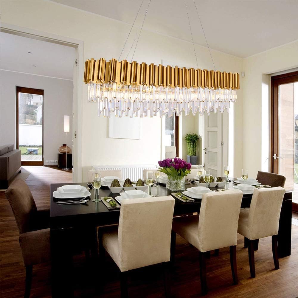 W35 Linear Gold Modern Crystal Chandelier Lights Luxury Pendant Ceiling Light