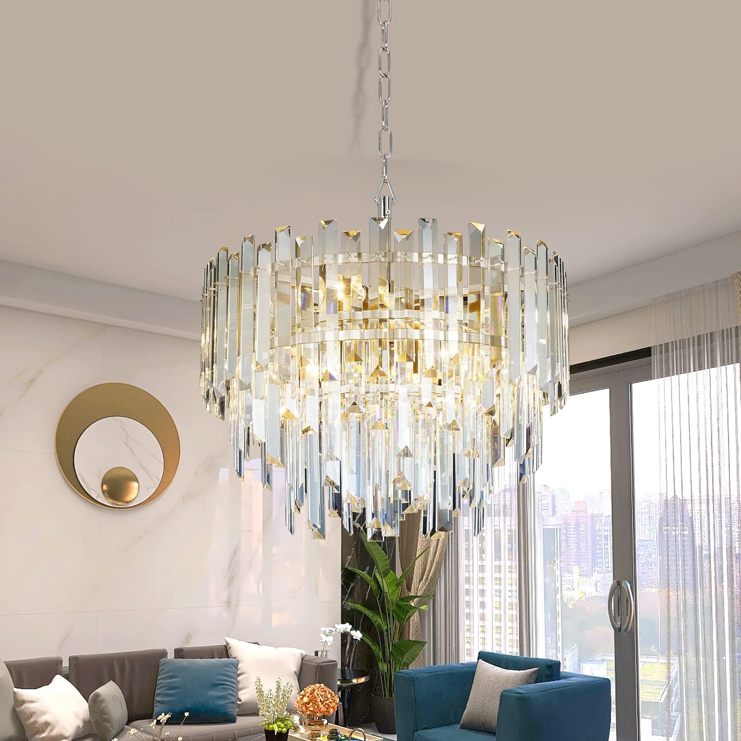 Meerosee Chrome Crystal Chandelier Lighting for Dining Rooms Bedroom Foyer