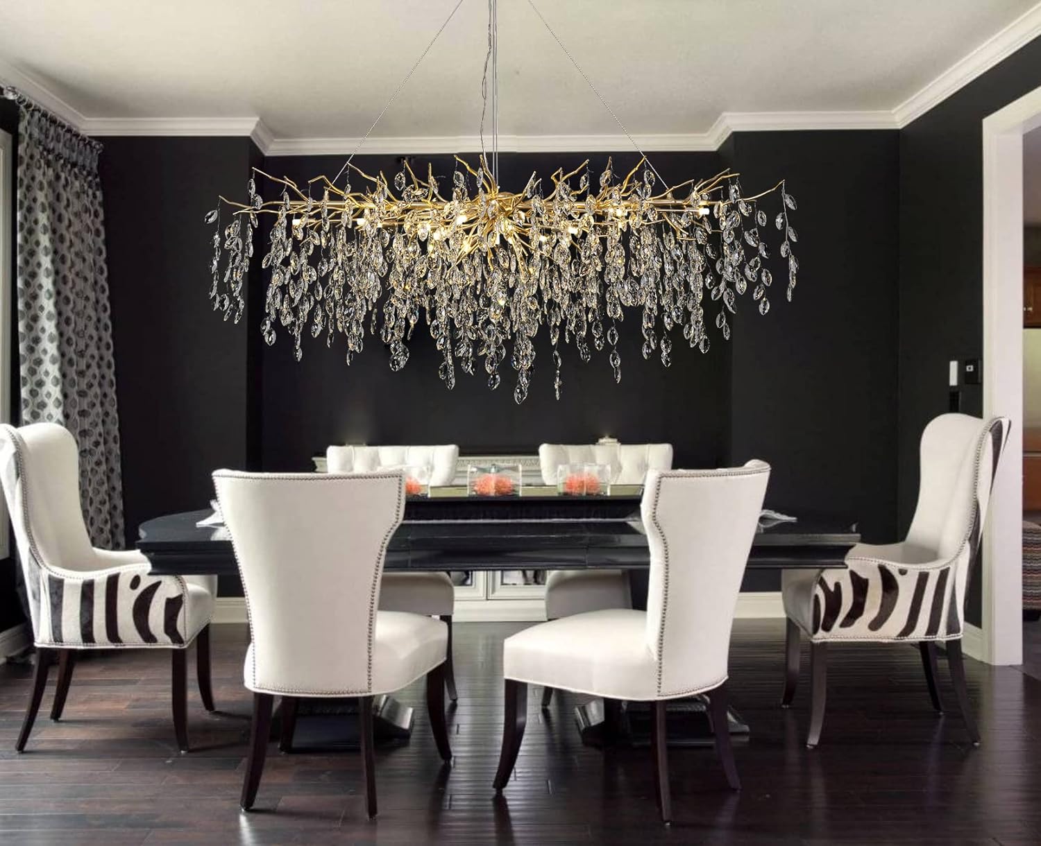 Meerosee Gold Crystal Chandelier Modern Pendant High Ceiling Luxury Foyer Entryway Lamp