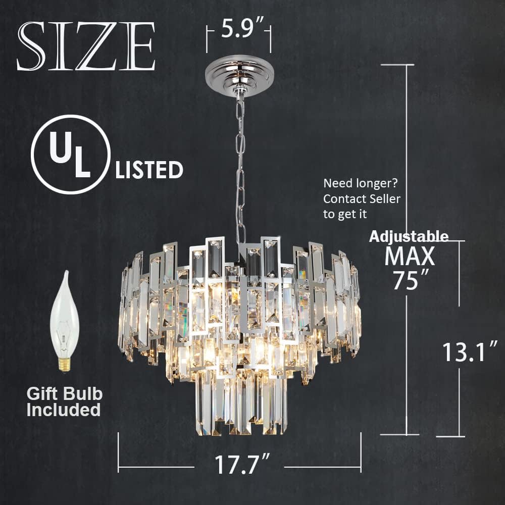 Modern Chrome Crystal Chandelier Lighting Contemporary Style Round Pendant Lamp
