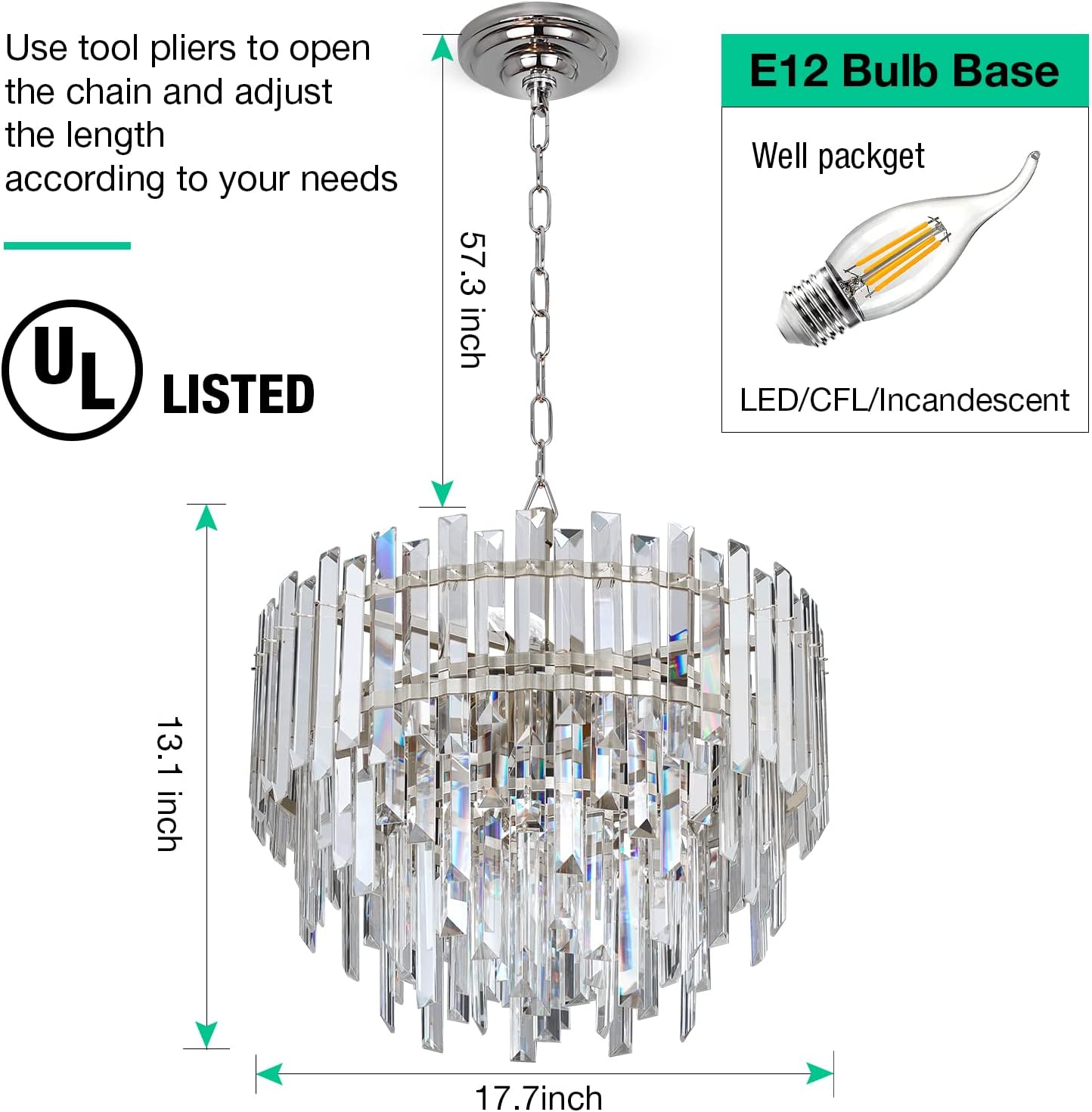 Meerosee Chrome Crystal Chandelier Lighting for Dining Rooms Bedroom Foyer