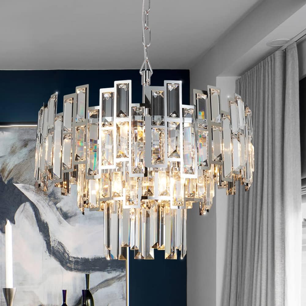 Modern Chrome Crystal Chandelier Lighting Contemporary Style Round Pendant Lamp