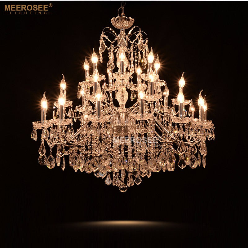 Meerosee Modern Crystal Chandelier Light Chrome Pendant Lamp for Living Room Bedroom