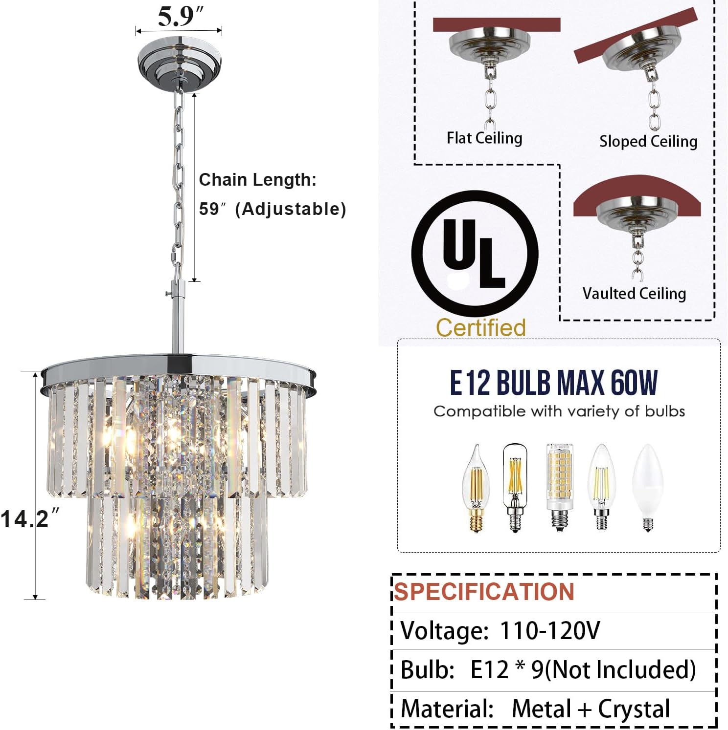 Modern Luxury Crystal Chandelier Light Gold/Chrome Pendant Lamp for Foyer Entrance Hallway