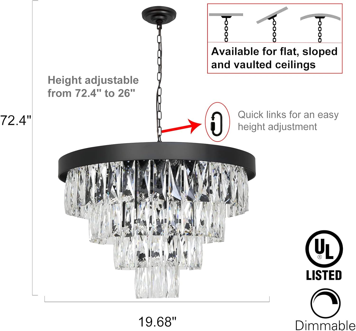 Black Modern Chandeliers Lighting Pendant Ceiling Light Fixture W19.68''/W27.56''