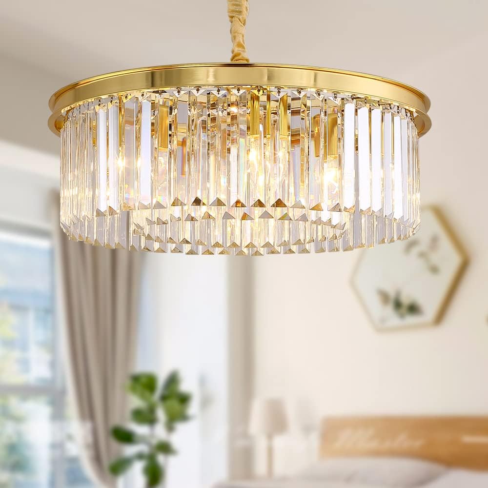 Gold Crystal Chandeliers Modern Contemporary Ceiling Lights Fixtures 33 inch Diameter