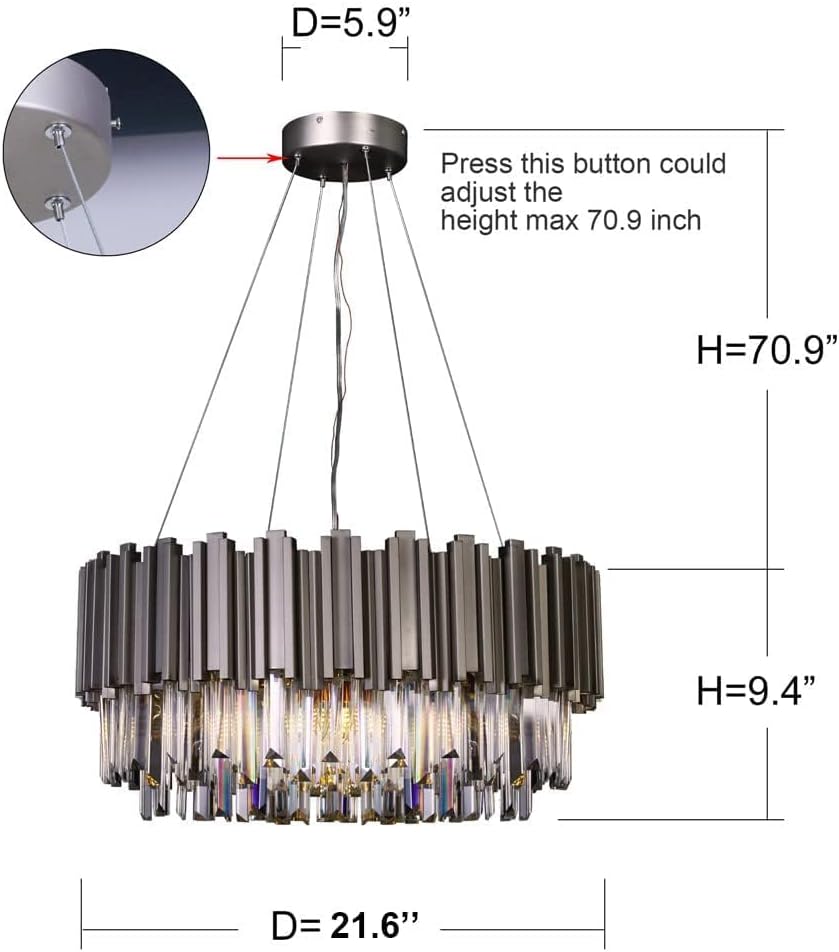 Nickel Luxury Modern Crystal Chandelier Contemporary Pendant Ceiling Lights W22/W28''