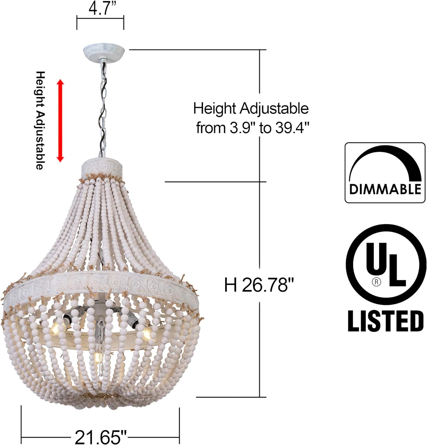 Wood Bead Chandelier Modern Rustic Farmhouse Beaded Pendant 6-Lights