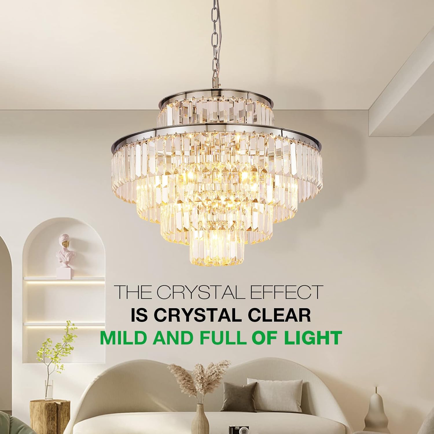 Meerosee Crystal Chandeliers Modern Style Chrome Round Ceiling Pendant Light