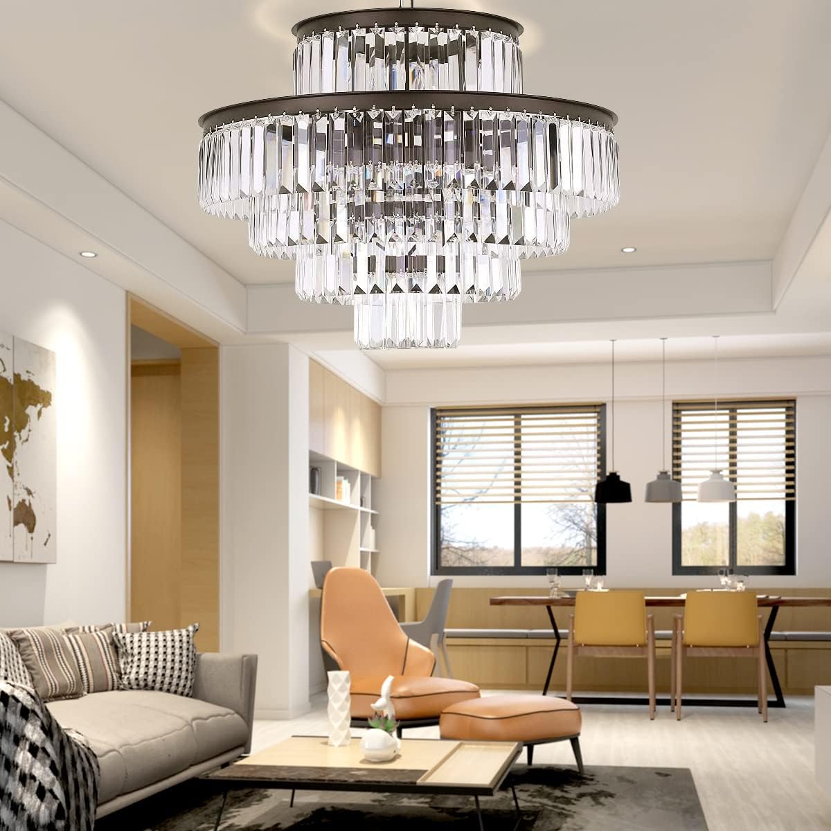 Meeroseer Modern Crystal Chandeliers Brown Pendant Ceiling Lighting Fixture