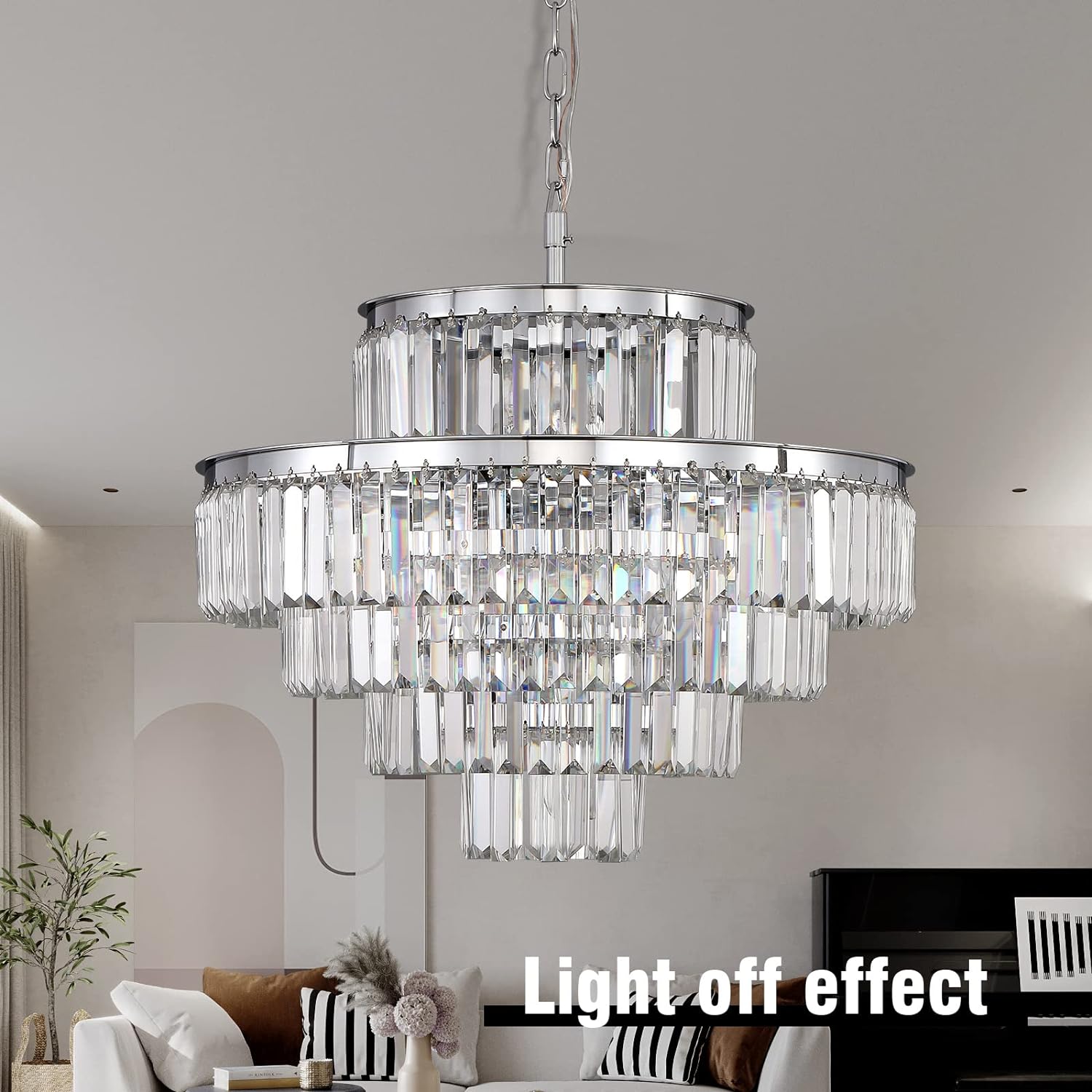 Meerosee Crystal Chandeliers Modern Style Chrome Round Ceiling Pendant Light