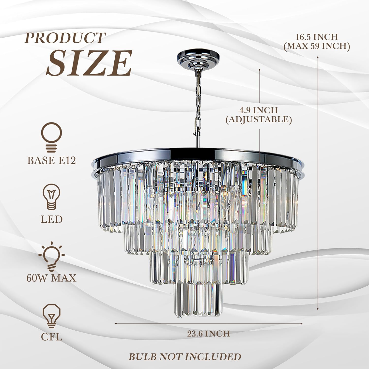 Luxury Crystal Chrome Chandelier Lighting Pendant Ceiling Lamp Light 3/4/5/7-Tier