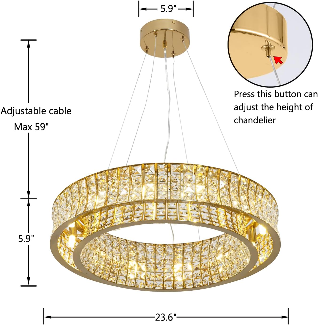 Modern Crystal Chandeliers Chrome/Brass gold Round Pendant Ceiling Entryway Light