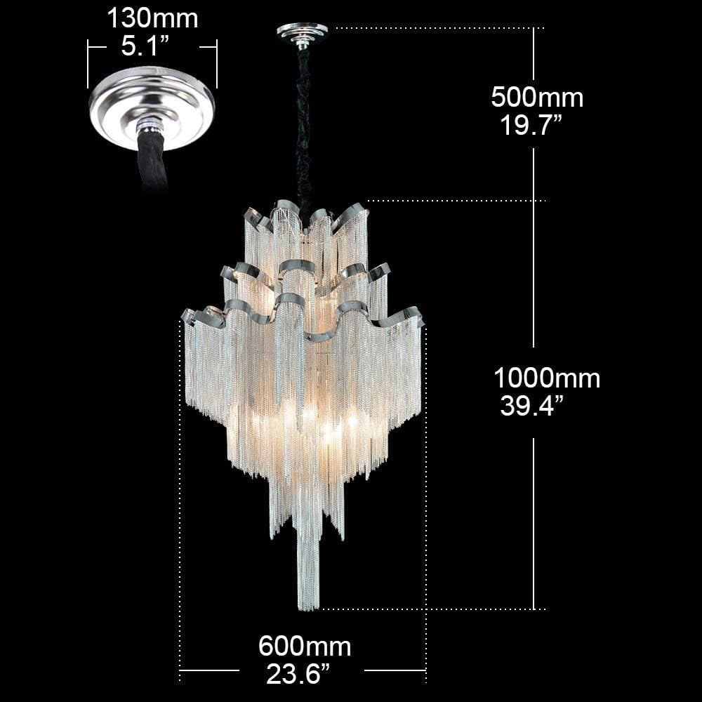 Contemporary Chandelier 8 Lights Aluminum Chain Pendant Ceiling Lighting W23.6 H59.1