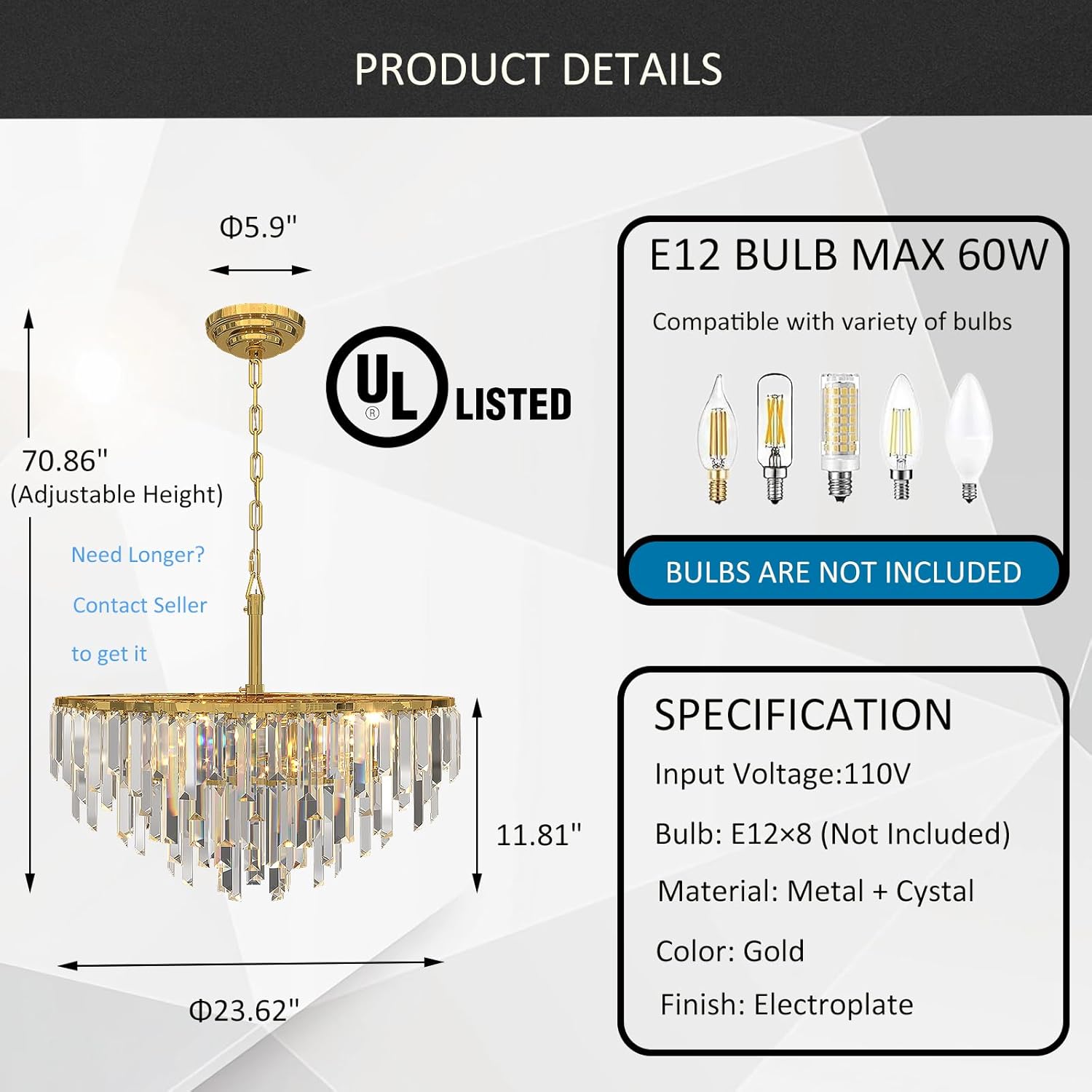 Modern Black Pendant Lamp Contemporary Gold 4/5/6/7-Tier k9 Crystal Chandelier Light