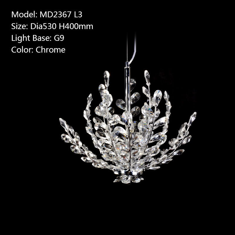 Modern Crystal Pendant Light Fixture Vintage Floral French Chrome Chandelier Lamp