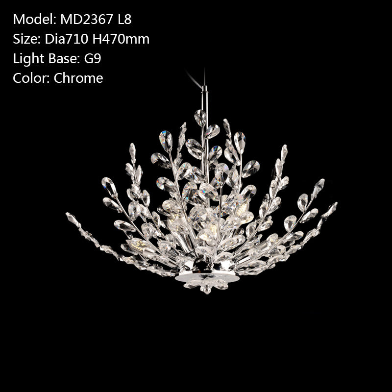 Modern Crystal Pendant Light Fixture Vintage Floral French Chrome Chandelier Lamp