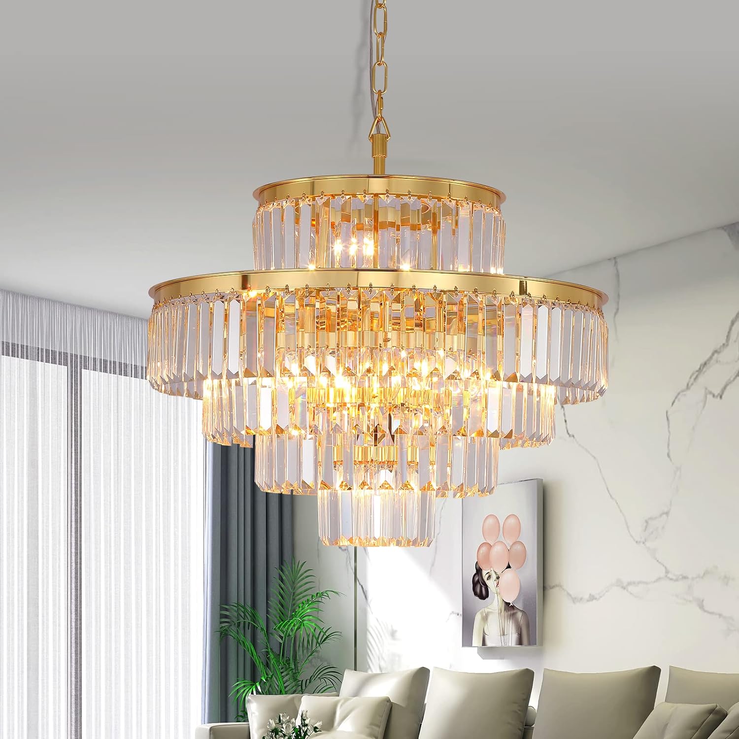 Modern Style Crystal Chandeliers Lights Round Hanging Classic Pendant Ceiling Lamp