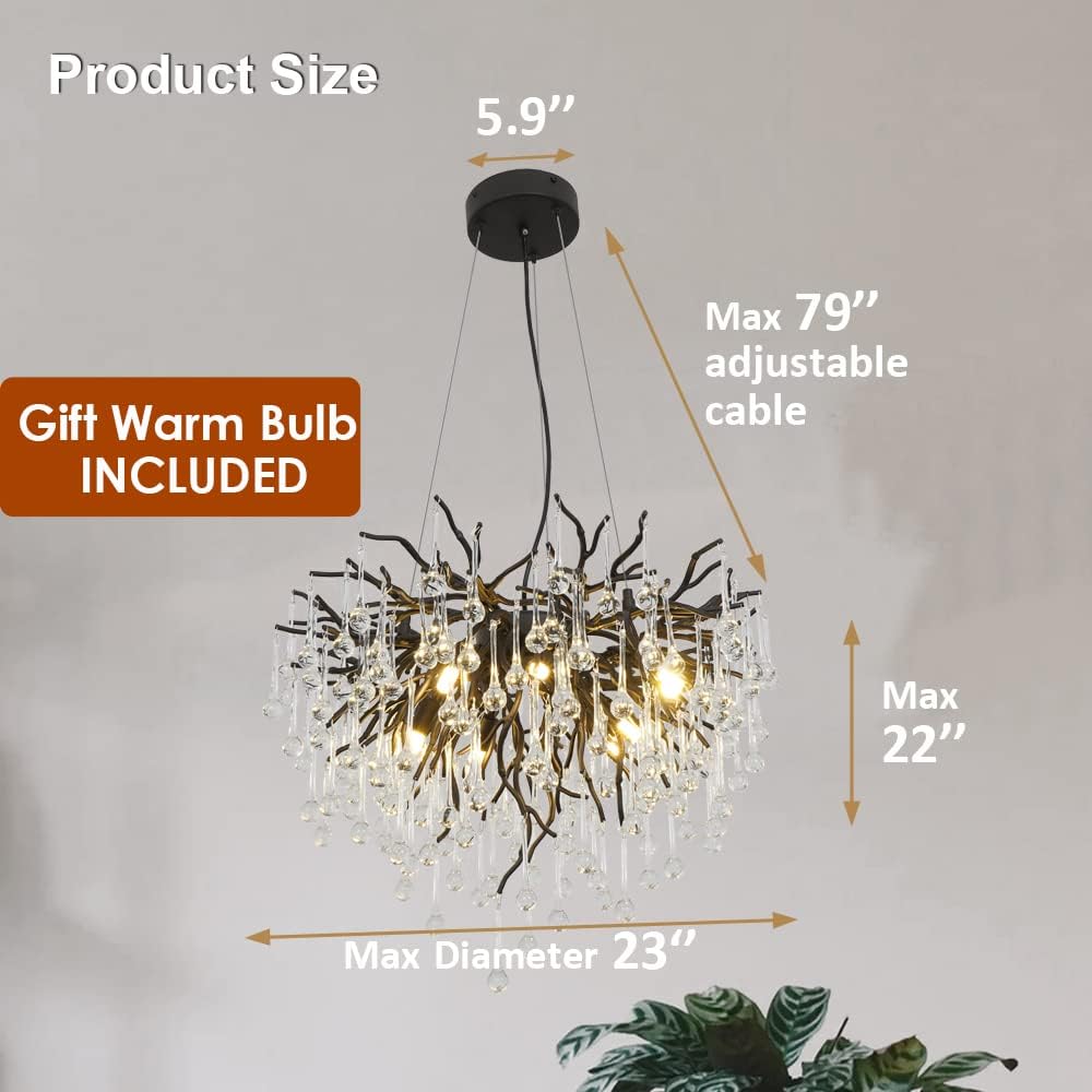 Modern Crystal Tree Branch Chandelier Rectangle Oval Raindrop Black Indoor Pendant Light