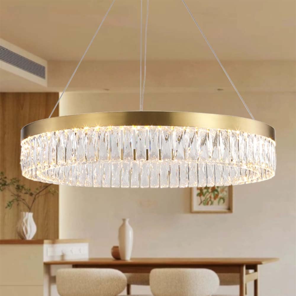 Meerosee Gold Chandelier Modern 1 Rind LED Crystal Pendant Lighting Dimmable Light