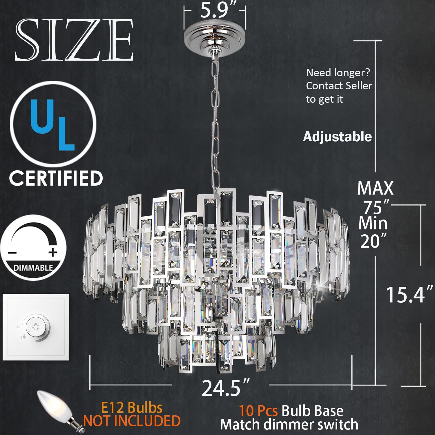 Modern Chrome Crystal Chandelier Lighting Contemporary Style Round Pendant Lamp