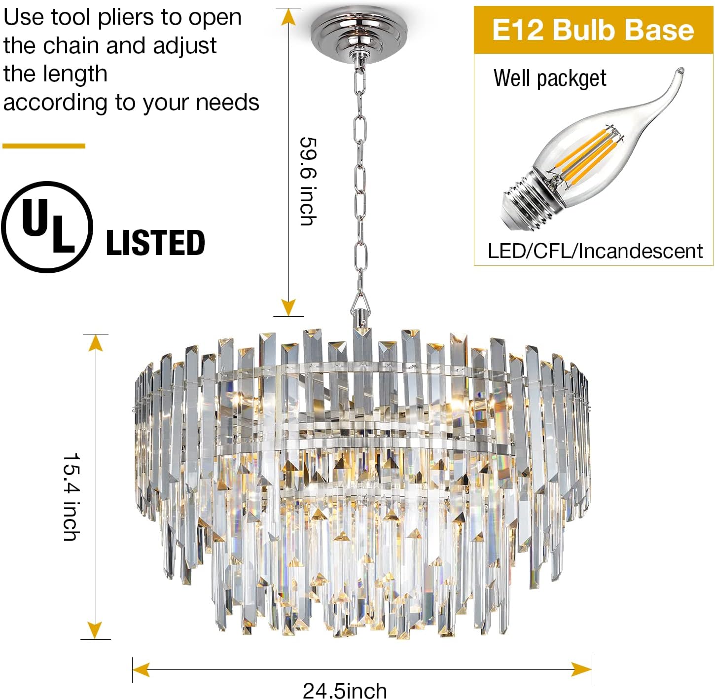 Meerosee Chrome Crystal Chandelier Lighting for Dining Rooms Bedroom Foyer