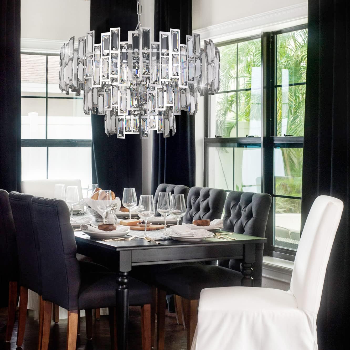 Modern Chrome Crystal Chandelier Lighting Contemporary Style Round Pendant Lamp