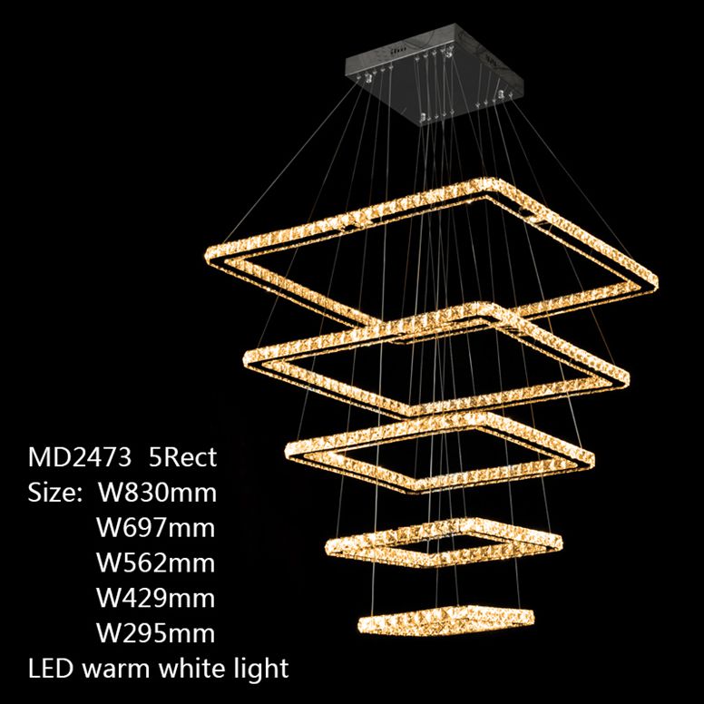 Meerosee Modern Square Crystal Pendant Lamp Fixture Rectangle LED Chandelier Light