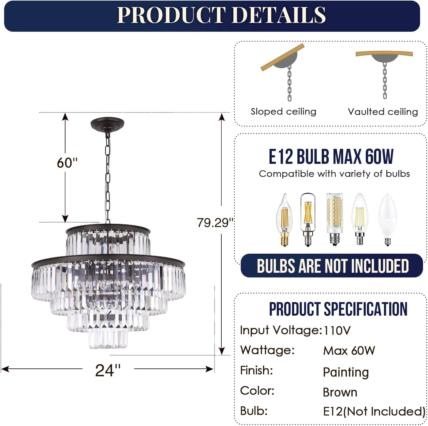 Meerosee Modern Crystal Chandeliers Black Round Pendant Ceiling Lamp