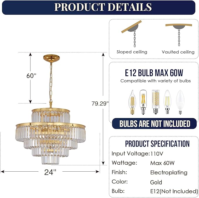 Modern Style Crystal Chandeliers Lights Round Hanging Classic Pendant Ceiling Lamp