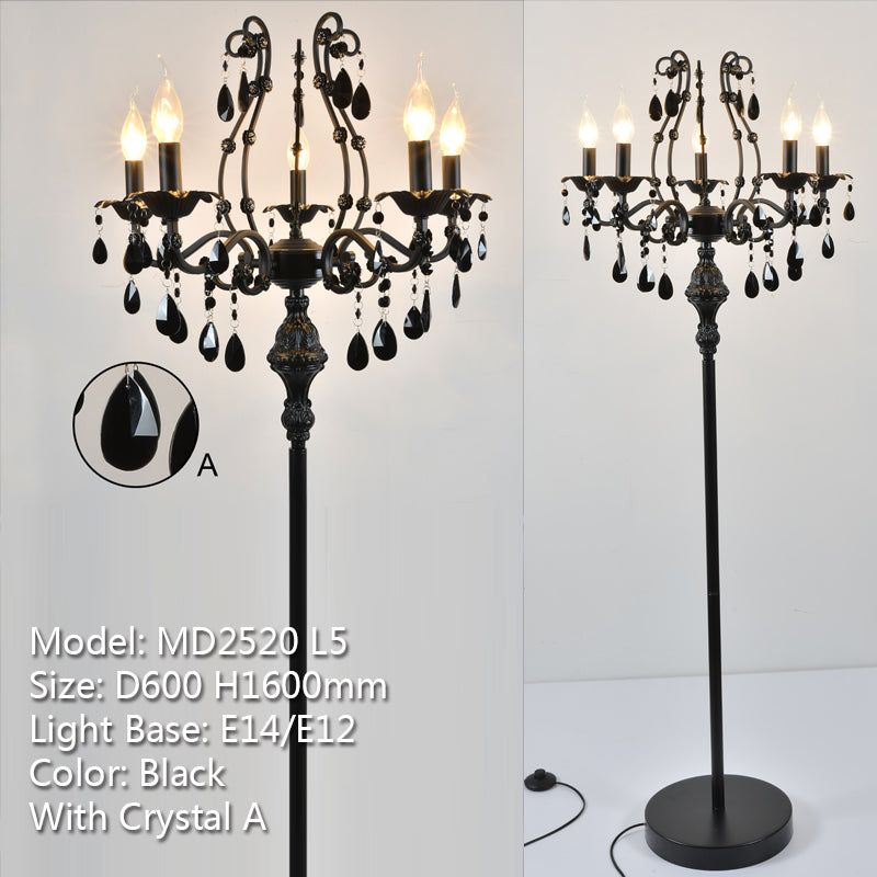 Meerosee Modern 5 Lights Crystal Floor Lamp Black Floor Stand Light Fixture W23.6 inch