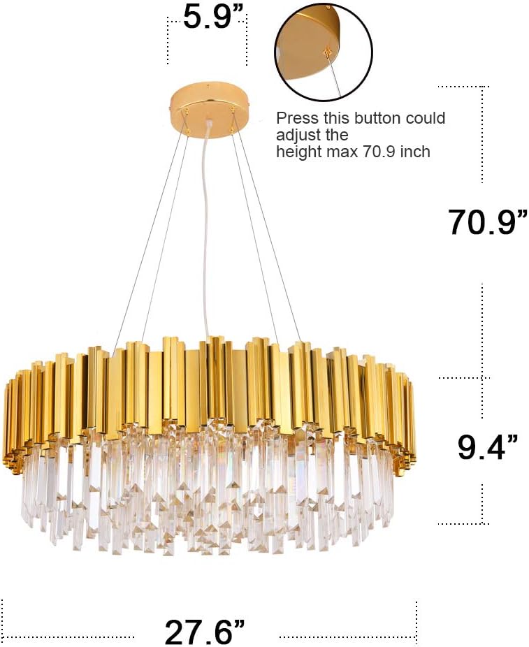 Meerosee Gold Chandeliers Modern Crystal Pendant 2-Tier 8 Lights for Dining Rooms