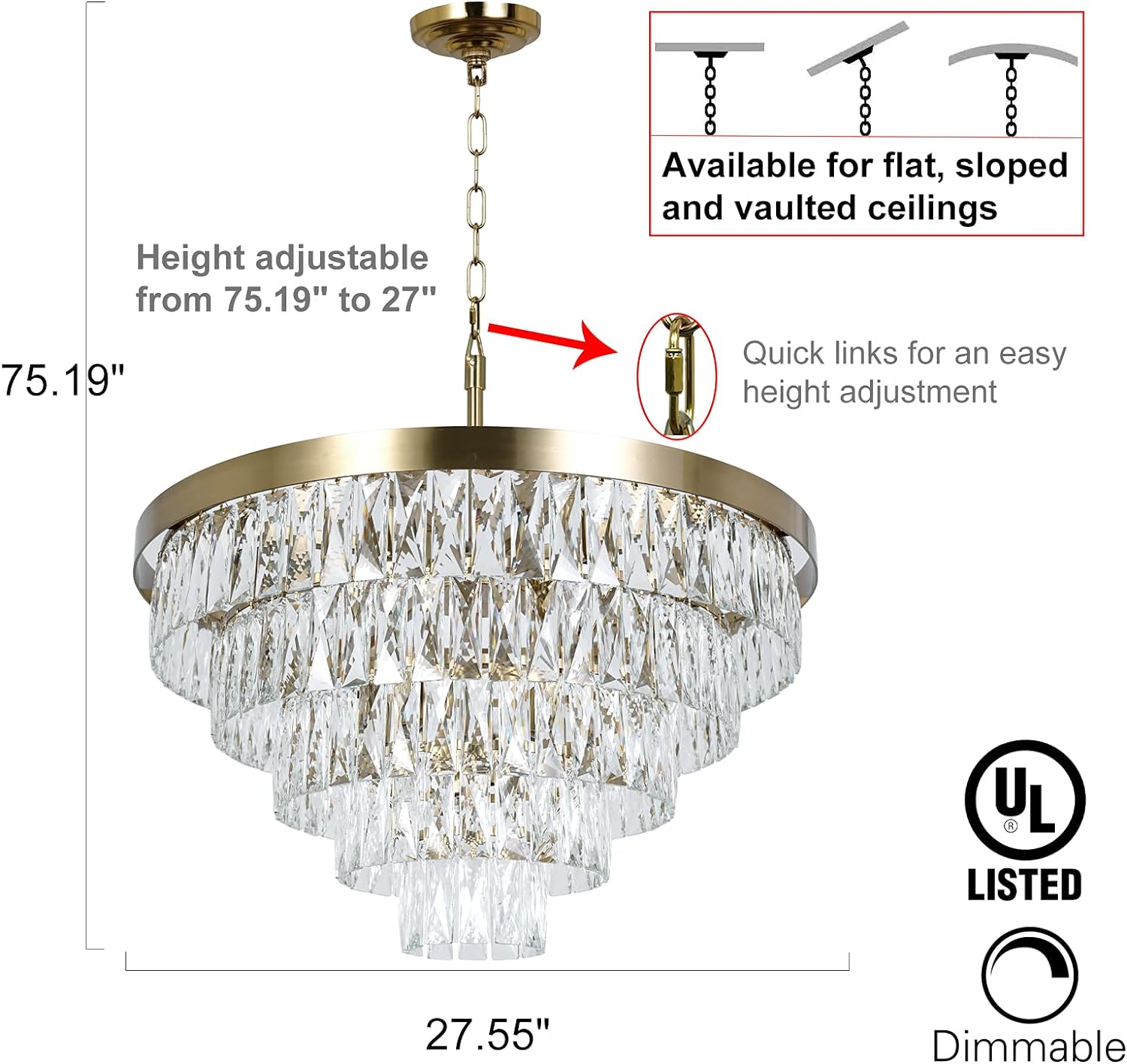 Meerosee Modern Crystal Chandelier Modern Pendant Ceiling Light Fixture for Living Room