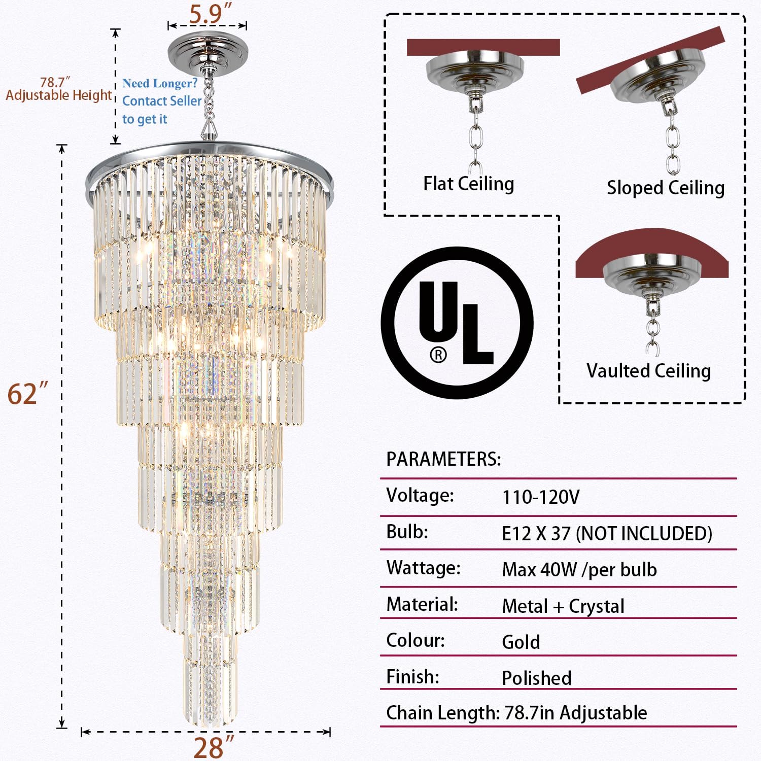 Modern Luxury Crystal Chandelier Light Gold/Chrome Pendant Lamp for Foyer Entrance Hallway