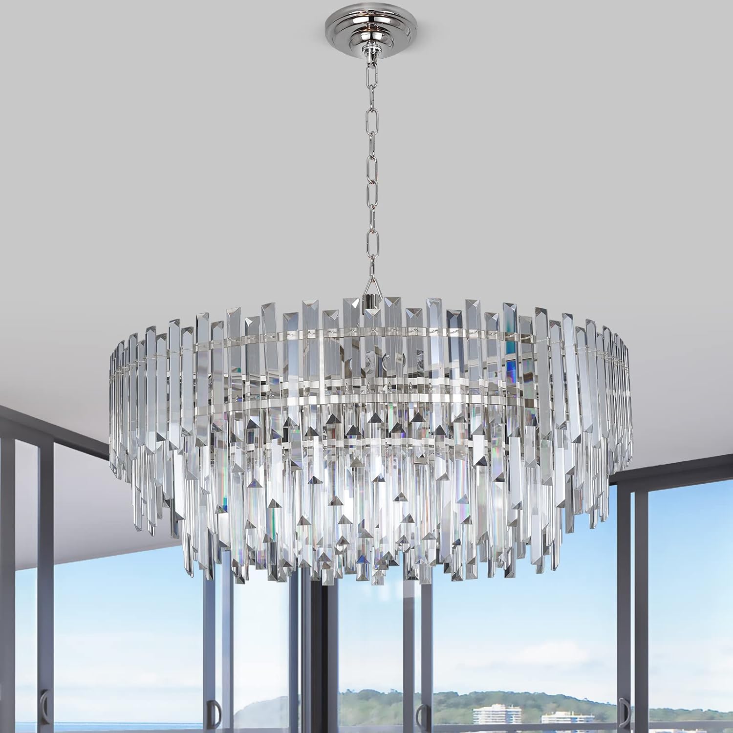 Meerosee Chrome Crystal Chandelier Lighting for Dining Rooms Bedroom Foyer