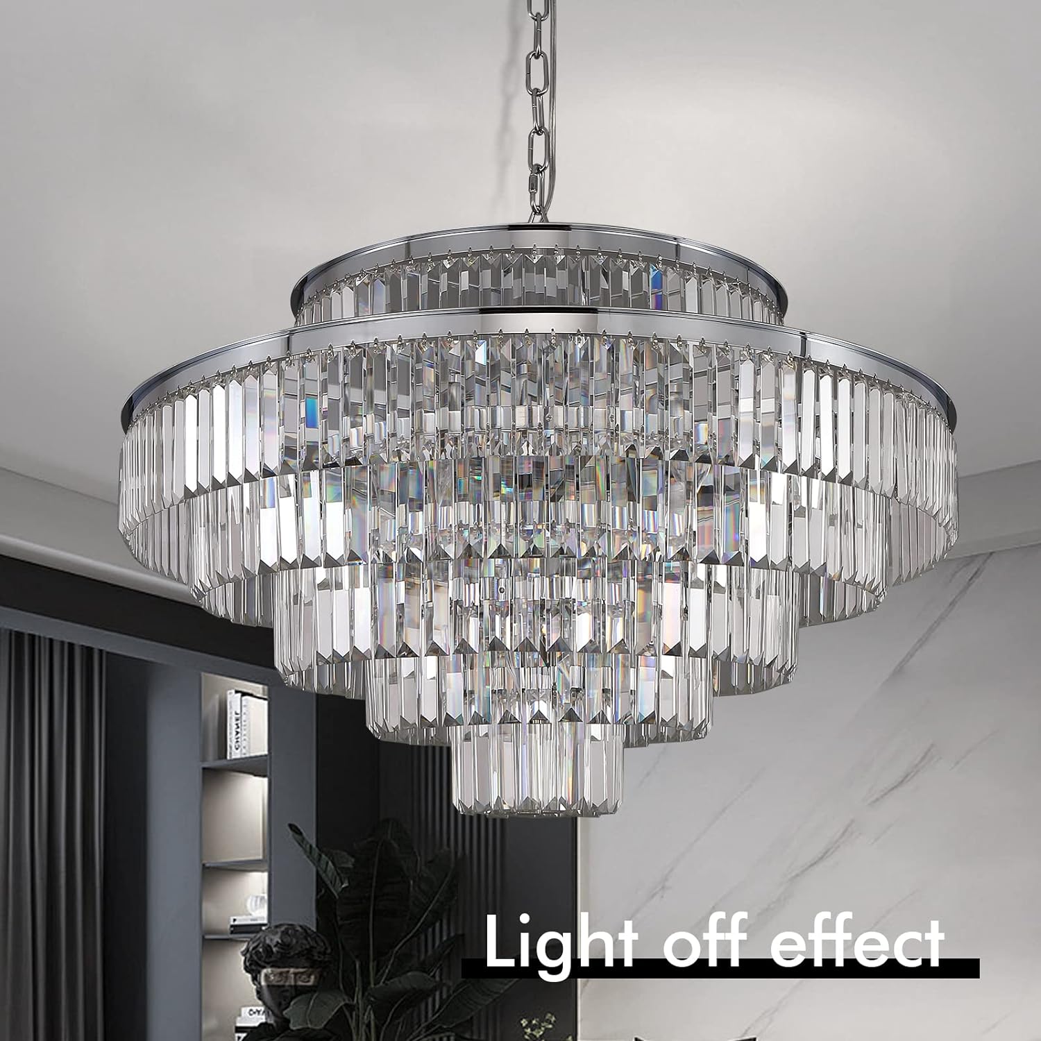 Meerosee Crystal Chandeliers Modern Style Chrome Round Ceiling Pendant Light