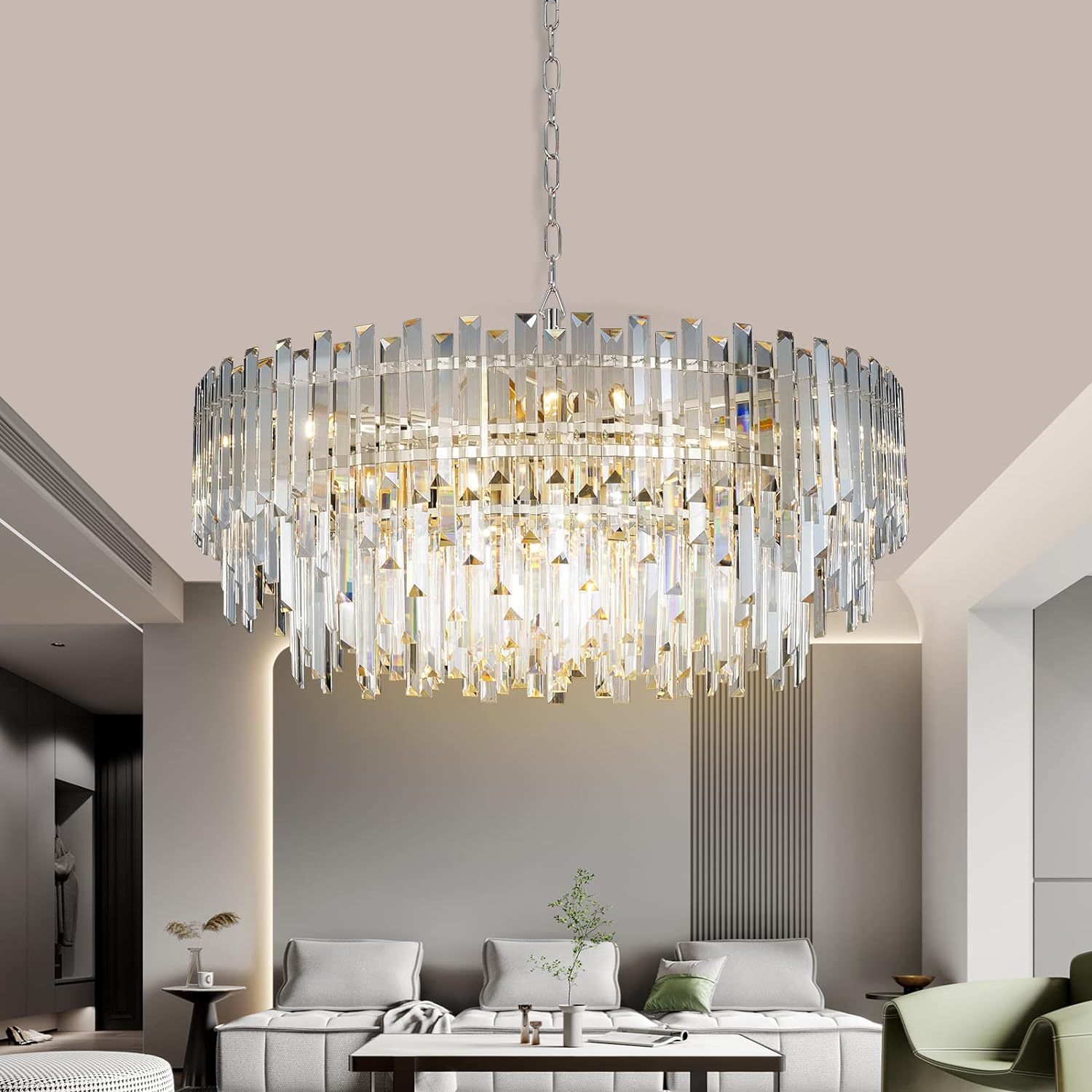 Meerosee Chrome Crystal Chandelier Lighting for Dining Rooms Bedroom Foyer