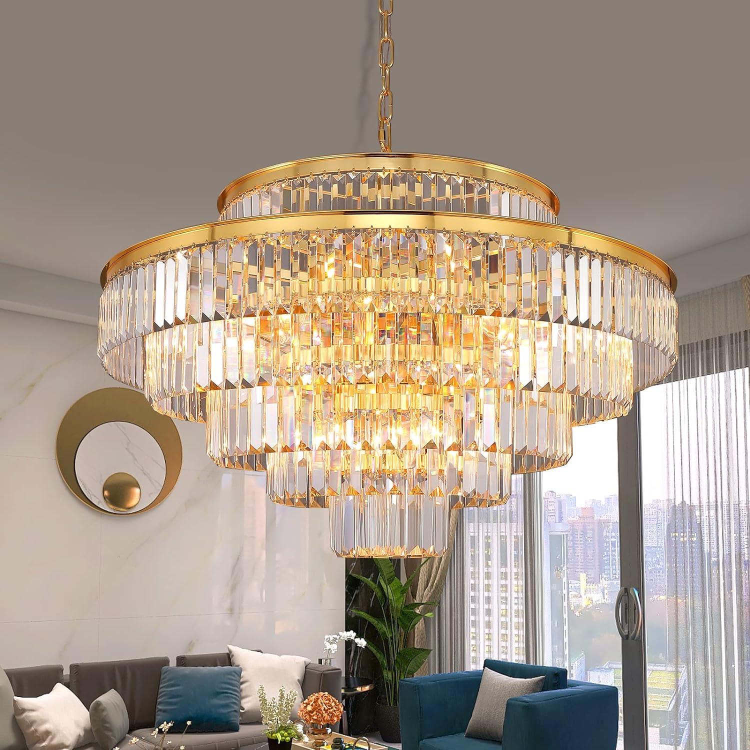 Modern Style Crystal Chandeliers Lights Round Hanging Classic Pendant Ceiling Lamp