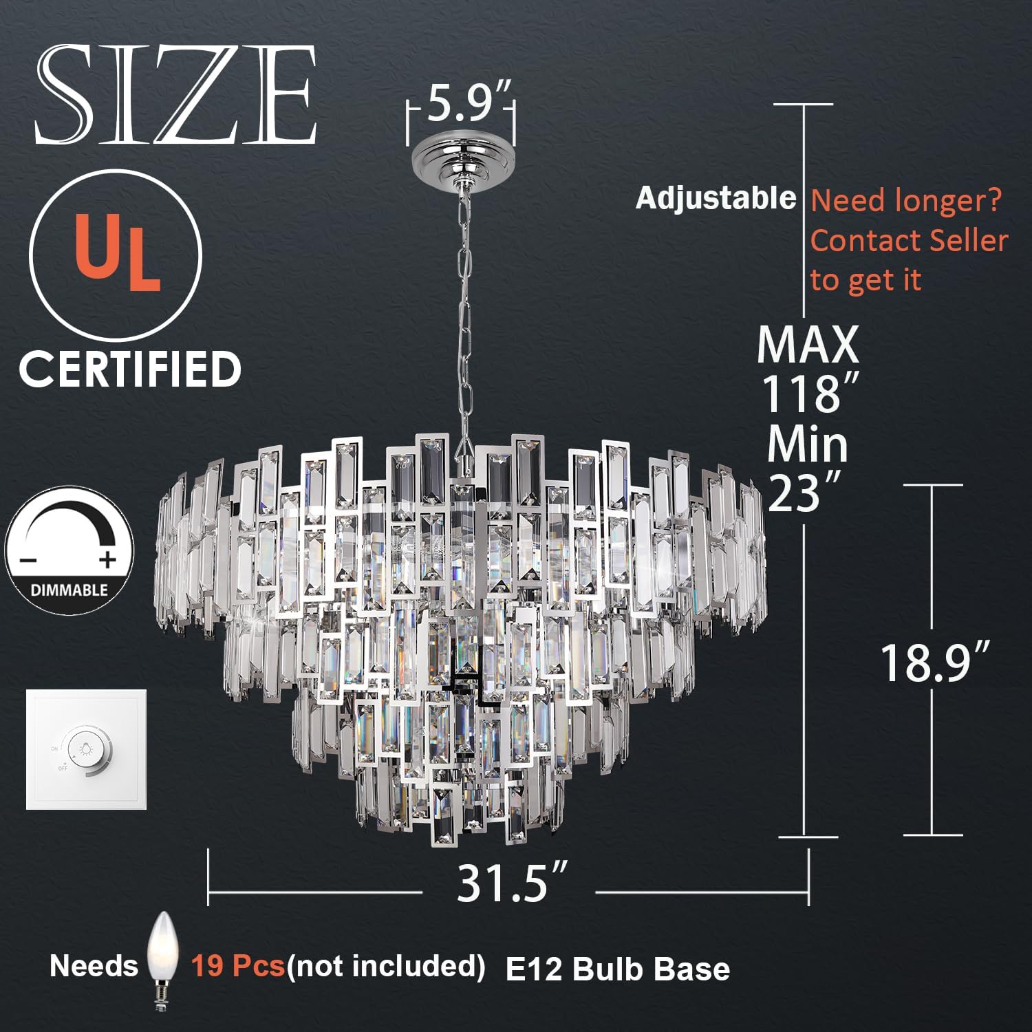 Modern Chrome Crystal Chandelier Lighting Contemporary Style Round Pendant Lamp