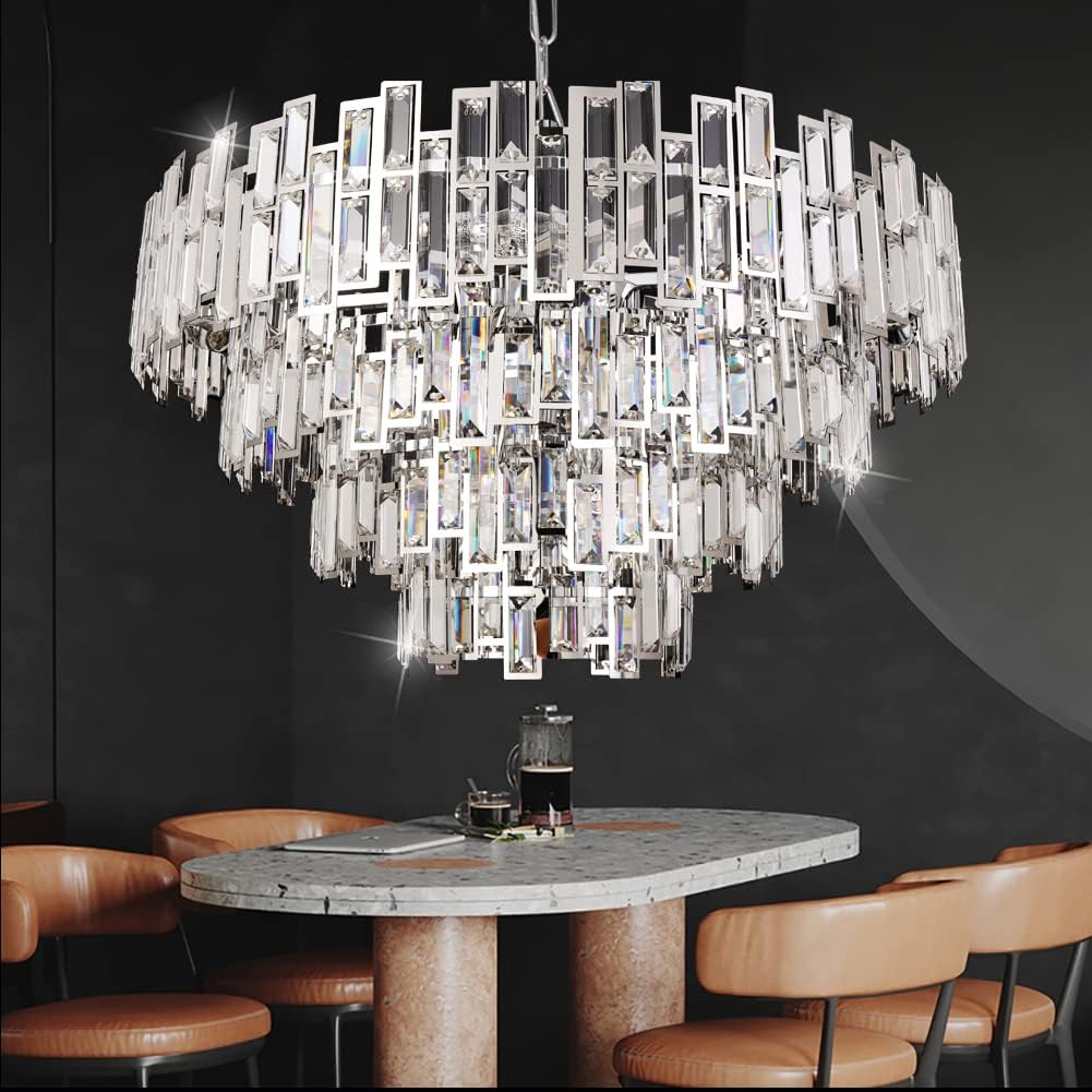 Modern Chrome Crystal Chandelier Lighting Contemporary Style Round Pendant Lamp