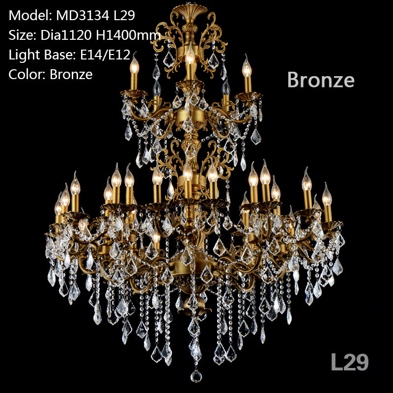 Meerosee Crystal Gold Chandelier Light Luxurious Bronze Pendant Lamp 3 Tiers 29 Arms