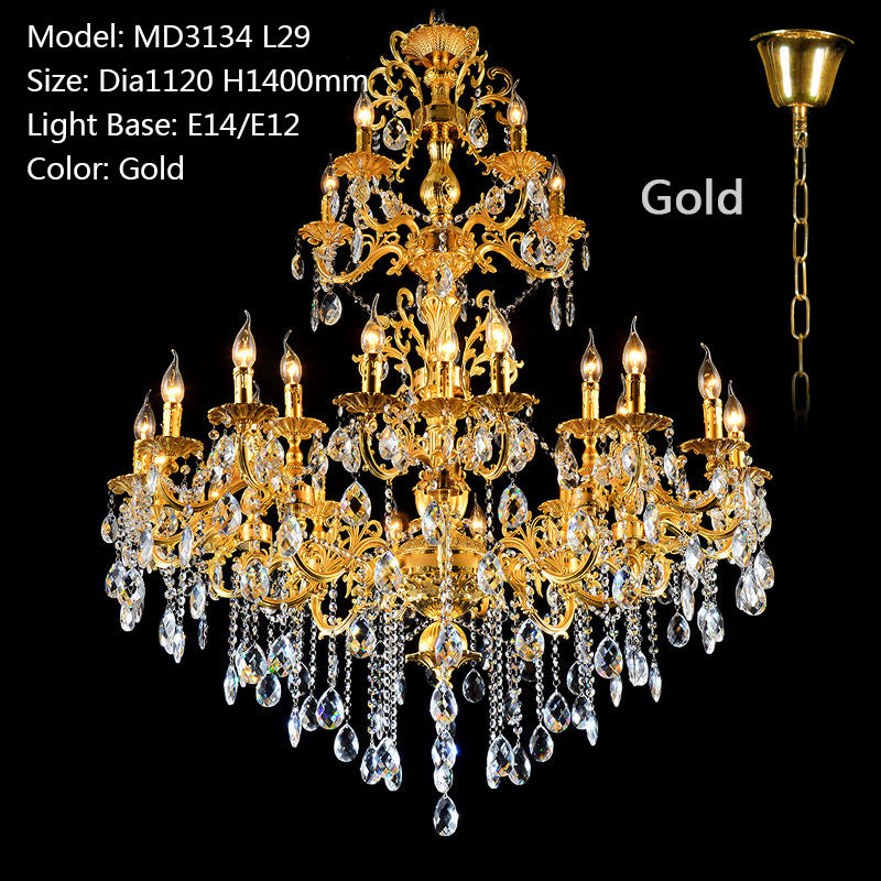 Meerosee Crystal Gold Chandelier Light Luxurious Bronze Pendant Lamp 3 Tiers 29 Arms